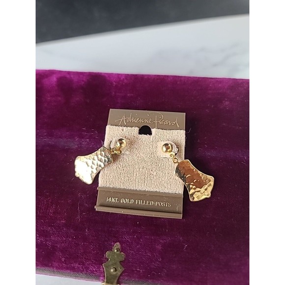 Adrienne Picard Pierced Hammered Dangling Earrings NOS 14KT GF POSTS - Picture 5 of 10